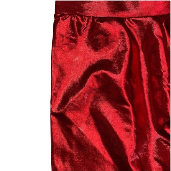 Zoe and Liv Red Shiny Metallic Lamé Spandex Leggings Sz Small - Picture 3 of 10